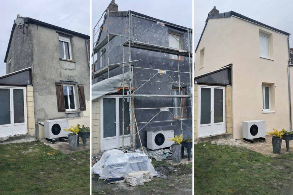 Photo ITE 5 Pour vos photos "Avant/Après", l'objectif est de prouver votre savoir-faire tout en captant les recherches locales sur Olivet et le Loiret.
Voici trois options selon le type de chantier que vous publiez :
Option 1 : Focus Isolation (ITE)
"Comparatif avant-après isolation thermique par l'extérieur (ITE) d'une maison individuelle à Olivet (45). Rénovation énergétique complète avec finition enduit taloché moderne par Isolation Murs Évry.